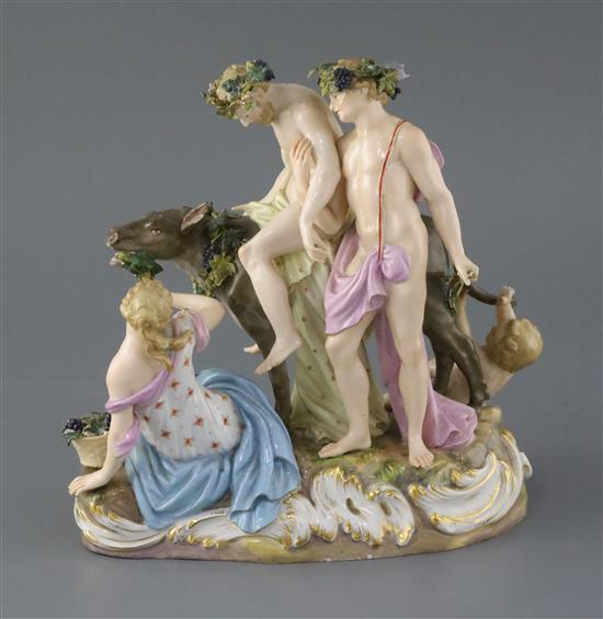 A Meissen porcelain group of the drunken Silenus, 19th century, H. 21cm